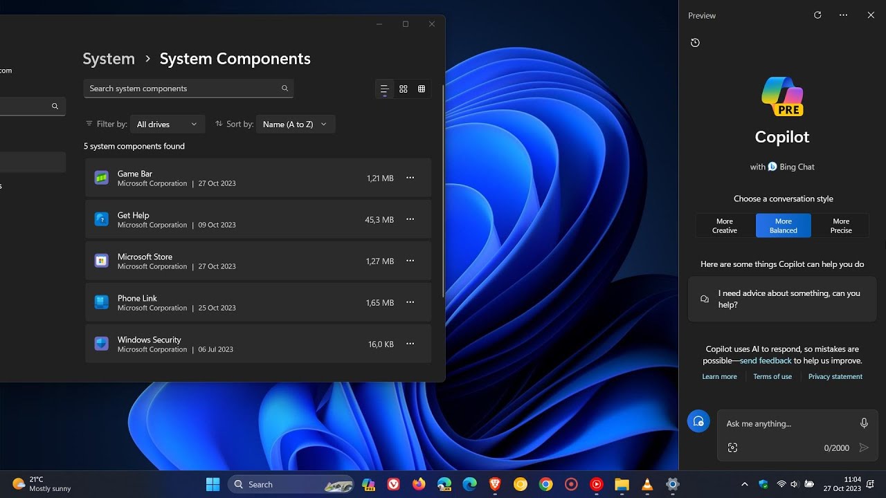 Windows 11 22H2 KB5031455 released with Moment 4, New System Components page, Copilot Chat history